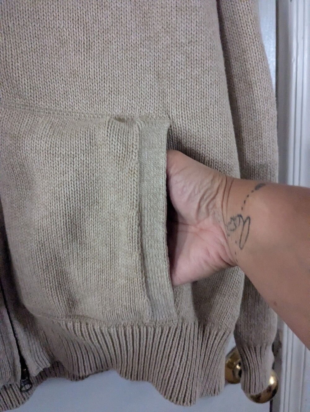 Van Heusen Beige Full-Zip Men's Sweater Lg - Picture 3 of 4
